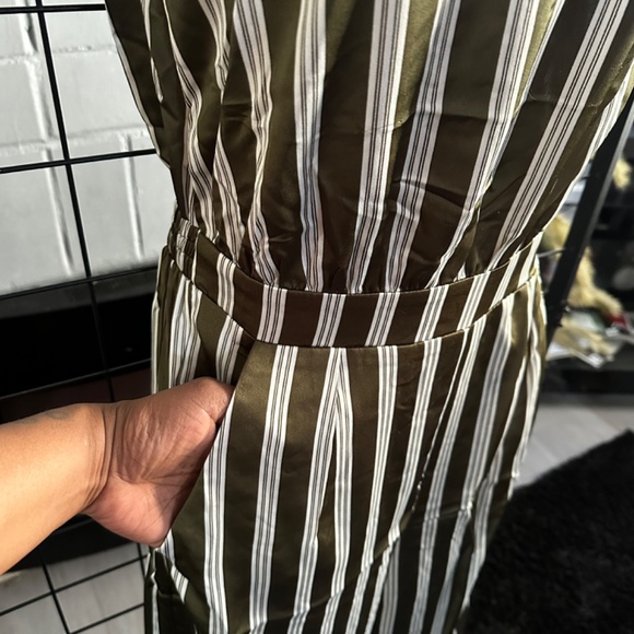 Olive/White Elastic Waist Band Pin Striped Jumpsuit - Picture 4 of 8